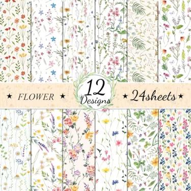 Imagem de Pacotes de papel com estampa floral, 24 folhas/12 desenhos de papel de artesanato dupla face, cartolina de flores de primavera em aquarela, suprimentos de álbum de recortes de diário decorativo