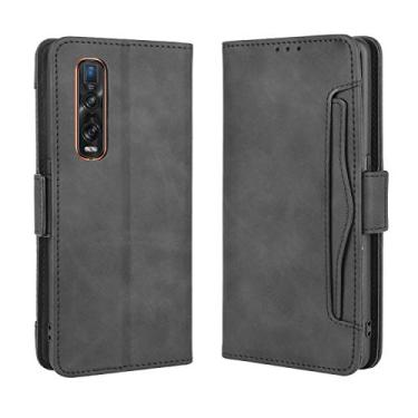 Imagem de Capa com compartimento para cartão para Oppo Find X2 Pro, capa flip carteira com suporte de couro para Oppo Find X2 Pro, capa magnética retrô para celular, capa carteira com compartimentos para
