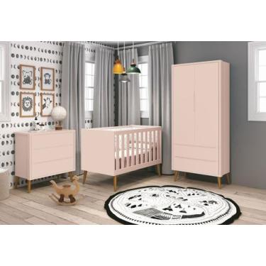 Imagem de Jogo de Quarto para Bebê Completo 2 Portas Théo New Rosa Fosco com Mad