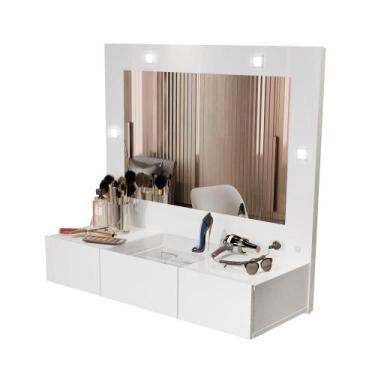 Imagem de Penteadeira Camarim Suspensa LED 3 Gavetas 96cm Branco Sofia - Ofertam
