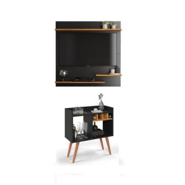 Imagem de Conjunto Sala de Estar Aparador Rubi + Painel 32" Madri Cor Preto / Na