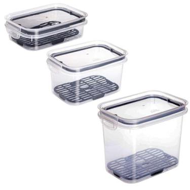 Imagem de Kit 3 Pote Hermético Empilhável Geladeira Cozinha Alimentos - Plasútil