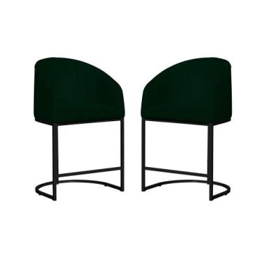 Imagem de Kit 02 Poltronas Banqueta Estofada Mia Suede Base Metal Preta - Estopa