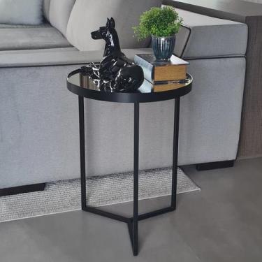 Imagem de Mesa Lateral com Espelho - Mesinha de Apoio 60 x 45 cm Preto - BELI HO