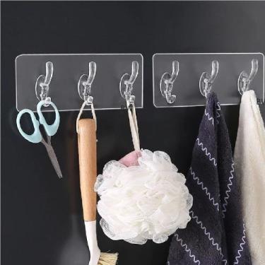 Imagem de Kit 2 Cabides Adesivo Transparente com 3 Ganchos para Parede - Saz