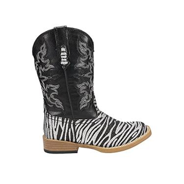 Imagem de Roper Bota ocidental zebra com glitter de bico quadrado (bebê/criança pequena), Preto/prata, 16
