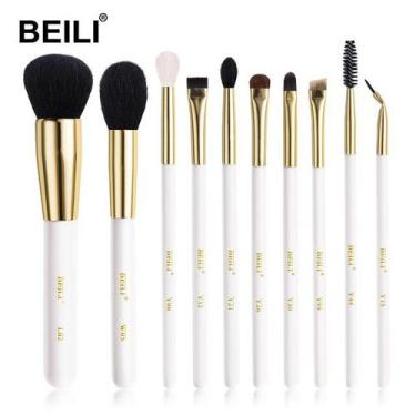 Imagem de Kit Pincéis De Maquiagem Profissional Blush Sobrancelha 10 PÇS  - ElaS