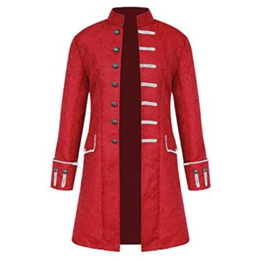 Imagem de Jaqueta masculina vintage estilo steampunk, fantasia gótica, para cosplay, cosplay medieval, vitoriana, casaco longo, uniforme, Vermelho, XXG
