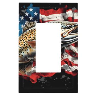 Imagem de 1 Gang Single GFCI Outlet Covers Decorator/Rocker Light Switch Placa de Parede Baixo Peixe Bandeira Americana Dispositivo Elétrico Face Plug Plate Cover para Receptáculo Dimmer Tomada USB