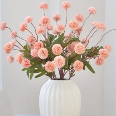 Imagem de Flor artificial Pompon Mum, 5 peças, mini crisanto de seda sintética com hastes, simulação de 5 bolas de outono, crisântemo, flores falsas, decoração de casa de casamento, faça você mesmo (fermento em