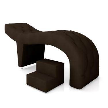 Imagem de Maca de Estética para Massagem Cílios Fixa Lash Estofada com Escada PU Marrom G83 - Gran Belo