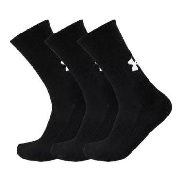 Imagem de Kit Meia Under Armour Cotton Crew Cano Alto Unissex, 34 ao 39, Preto