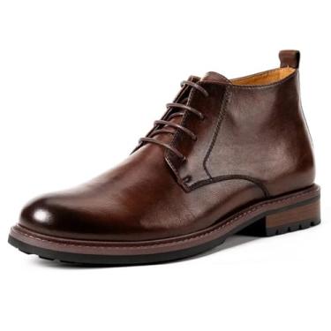 Imagem de Waillynice Botas curtas com cadarço retrô feitas à mão, botas de cano alto de couro bovino para homens outono inverno lã quente botas masculinas moda casual sapatos masculinos, Café, 39