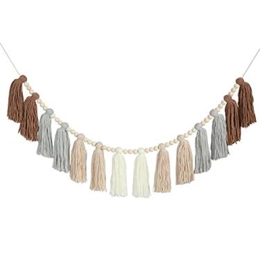 Imagem de DrCor Dreaming Decor Drcor Boho Yarn Tassel Garland Neutro Western Beige Bunting Banner Pendurado Na Parede Decoração de Berçário para Sala de Aula Escritório Meninas Quarto Infantil Festa de Aniversá