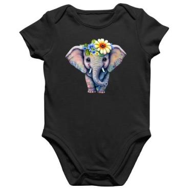 Imagem de Body Bebê Algodão Elefante E Flores - Foca na Moda, Preto, P