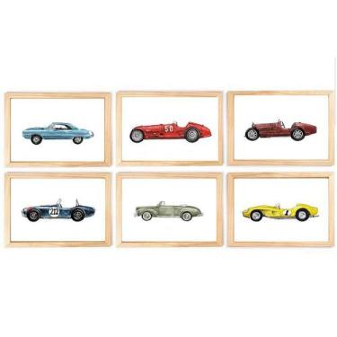 Imagem de Kit quadro infantil decoração carros antigos transporte infantil decor
