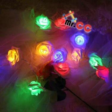Imagem de 2 Cordão Flor C/20 Rosas Led Pilha Luminária Enfeite Festa - oem