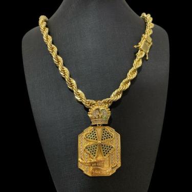 Imagem de Cordão Baiano 13mm + Pingente Trevo - Banhado a Ouro - ToJoia18k, 70cm