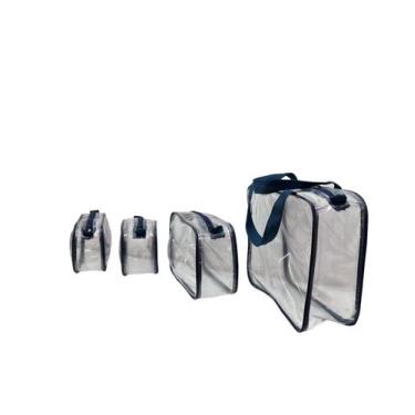 Imagem de Kit com 4 necessaire TAMANHOS DIFERENTES transparente AZUL MARINHO - G