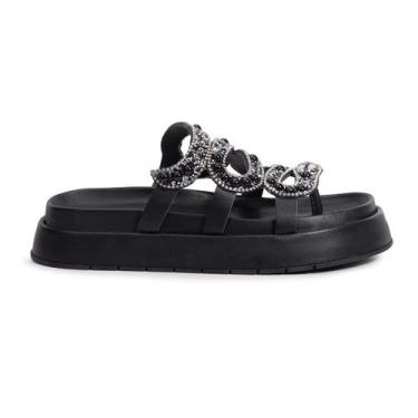 Imagem de Chinelo Feminino Confort Com Strass Estiloso - YESME, 37, Preto