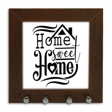 Imagem de Porta Chaves de Parede Home Sweet Home Moldura Madeira 12x12 - SHD Sol