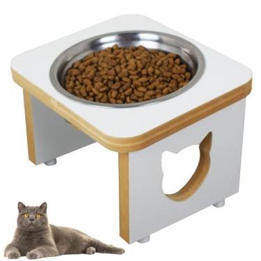 Imagem de Comedouro Pet Gato Elevado MDF Linha Basic - Branco - Maderacco