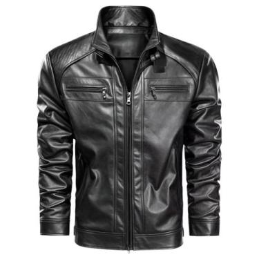Imagem de Casaco Couro Masculina Forrada Slim-B&B, Preto, P