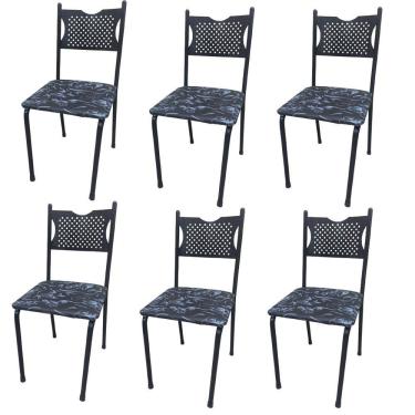 Imagem de Kit 6 Cadeira para Cozinha MC Tubular Almofadada Estrutura Preta com Assento Floral