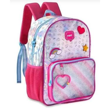 Imagem de Mochila Costas Clio Style Happy Arco-íris Holográfica Prata
