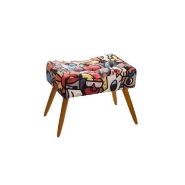 Imagem de Puff Decorativo Banqueta Retangular Pés de Madeira Palito Romero Gato 