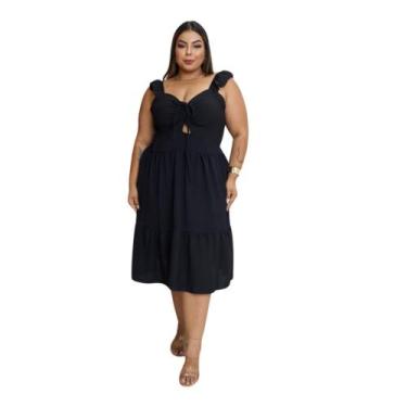 Imagem de Vestido Curto com Alça Babado em Tecido em Duna - Reyn Store, Preto, G