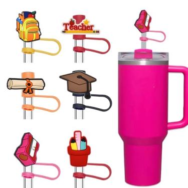 Imagem de Amreich Capas de canudo para professores, 6 peças de cobertura de canudo reutilizável, compatível com copo Stanley de 76 ml e 1,134 g, acessórios Stanley Cup presentes para estudantes e professores