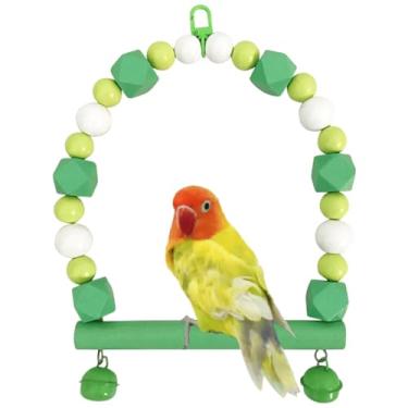 Imagem de Balanço de pássaro de madeira colorido, brinquedo de balanço de periquito com sinos, calopsita, periquito, periquito, suporte de poleiro de conure, acessórios de gaiola de pássaros para equilibrar,