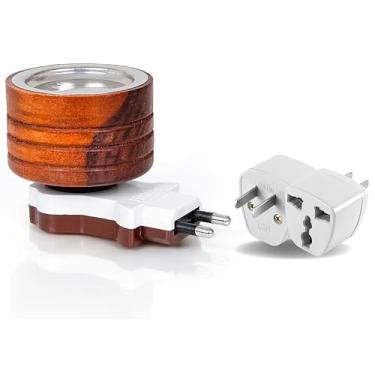 Imagem de PURESHOP Difusor elétrico de cânfora | Kapoor Dani Electric | Queimador Dhoop | Kapoor Dani de madeira | Queimador de incenso | Difusor de aroma de plugue direto com adaptador Índia para EUA