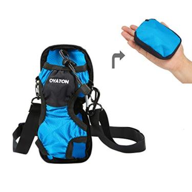 Imagem de Suporte de garrafa de água OYATON com alça de ombro ajustável, bolsa portátil para transporte de garrafas, bolsa dobrável para facilitar o armazenamento, perfeita para caminhadas, caminhadas, ioga, academia, caiaque e viagens, Azul, 1