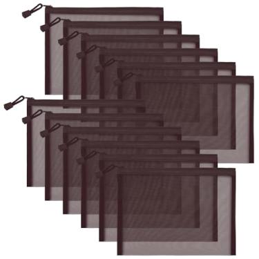Imagem de Sinzip 12 peças bolsa de malha de nylon com zíper, bolsas de cosméticos de malha, estojo de lápis, bolsas de viagem multiuso para cosméticos escolares, materiais de escritório e acessórios de viagem,