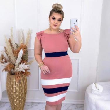 Imagem de Vestido Midi Plus Size Listras Moda Evangélica Feminina - MISS FLOWER,