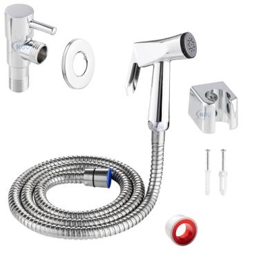 Imagem de DUCHA HIGIÊNICA PARA BANHEIRO COM ENGATE METAL 1,20 MTS + REGISTRO INOX 1 4 DE VOLTA + GATILHO CROMADO