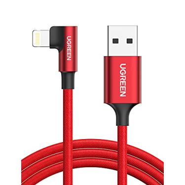 Imagem de Cabo carregador UGREEN para iPhone 3FT 90 graus Lightning para USB A cabo de carregamento trançado de nylon [certificado MFI] compatível com iPhone 11 Pro Max XR X XS Max 8 7 Plus 6S 6 5 iPad, 3FT, Vermelho
