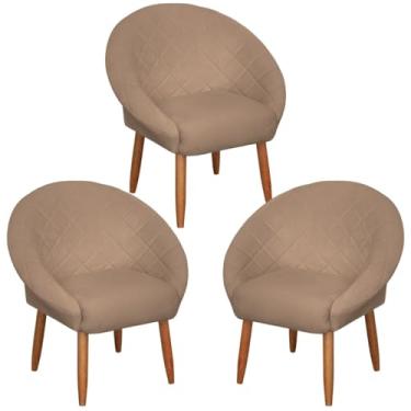 Imagem de Kit 3 Poltronas para Clínica Decorativa Resistente Confortável Tecido Veludo MOBLAN decor (Cappuccino)