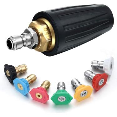 Imagem de Lavadora de pressão 4000 PSI bocal turbo rotativo 4,0 GPM conector rápido bocal turbo com 7 peças kit de pontas de bocal de pulverização vários graus (0, 15, 25, 40, 65 graus, enxágue 1, sabão 2)
