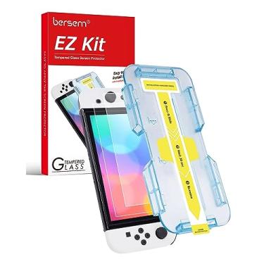 Imagem de BERSEM [Pacote com 2] Protetor de tela de vidro temperado compatível com Nintendo Switch OLED 7" 2021, kit de alinhamento automático/dureza 9H/transparente HD claro/anti-risco/livre de bolhas/alta resposta