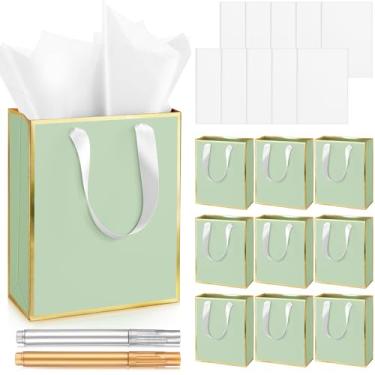 Imagem de Yeaqee Pacote com 10 sacos metálicos para presente de papel com alças de papel de seda Thank You 5 Senses para aniversário, dia dos namorados, casamento, chá de bebê, padrinhos, lembrancinha de noiva