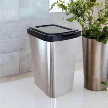 Imagem de Lixeira Cesto 9 Litros Com Tampa Click Label Praticidade E Estilo Em Tom Metalizado Prata Metalizado