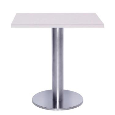 Imagem de Mesa Beta Big em Inox 75 cm (Altura) com Disco Redondo com Tampo em MDP Quadrado 70 cm Cor Branco