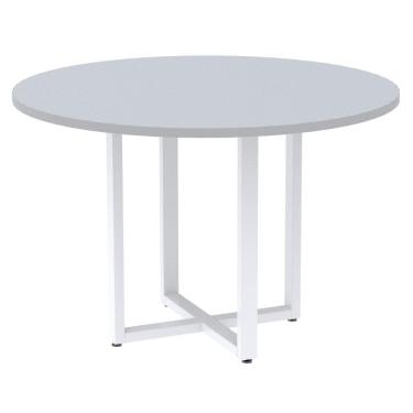 Imagem de Mesa de Reunião Redonda P25 Pandin 110 cm (Largura) Tampo MDP Cinza Pé Aço Tubular Branco