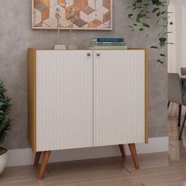 Imagem de Balcão Buffet 100% MDF 2 Portas Pés em Madeira Maciça Cinamomo/White