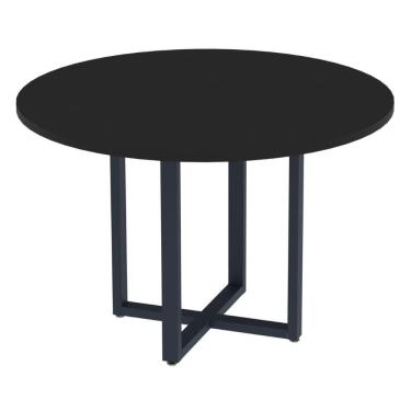 Imagem de Mesa de Reunião Redonda P25 Pandin 110 cm (Largura) Tampo MDP Preto Pé Aço Tubular Azul Del Rey
