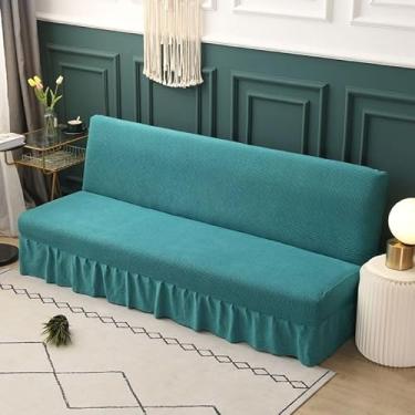 Imagem de Capa de futon sem braços com saia de babados, sofá-cama futon altamente elástica(Green,Small (120-150cm))
