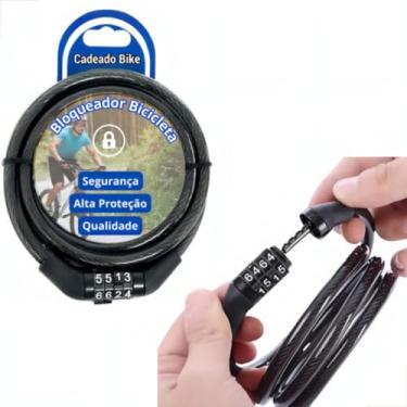 Imagem de Cadeado para Bicicletas Bikes Motos e Pertences Valiosos Cabo de Aço Senha Numérica de 4 Dígitos Segredo Proteção Segura e Prática com Cabo de 100 cm e 8 mm